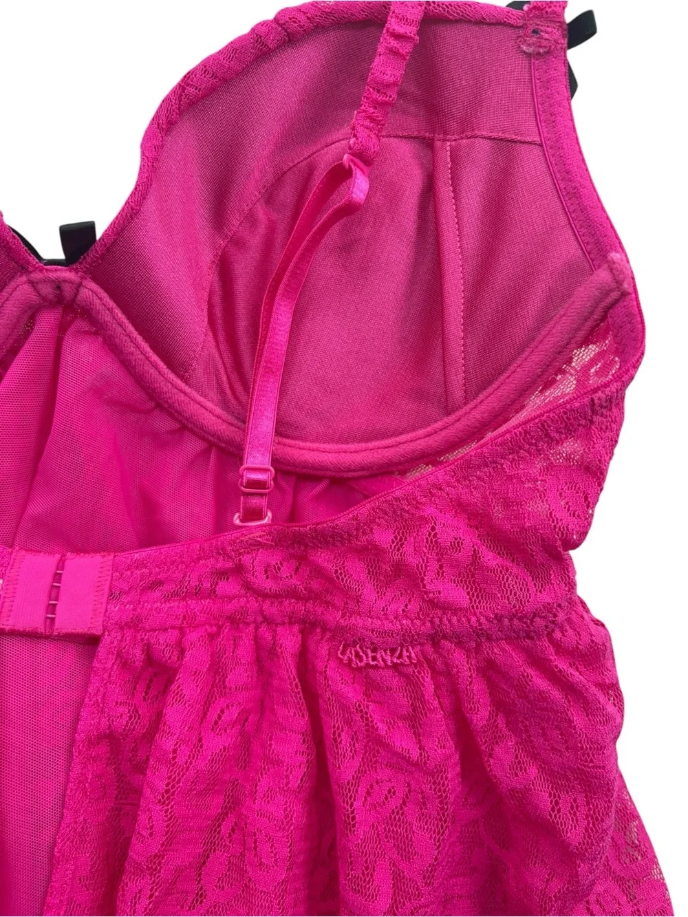 La Senza Perfectly Me Lace Baby Doll Top  in Pink with Black Bows Size Medium - Picture 8 of 16